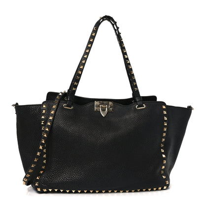 Valentino Garavani Pebbled Calfskin Medium Rockstud Tote Black 1 of 11