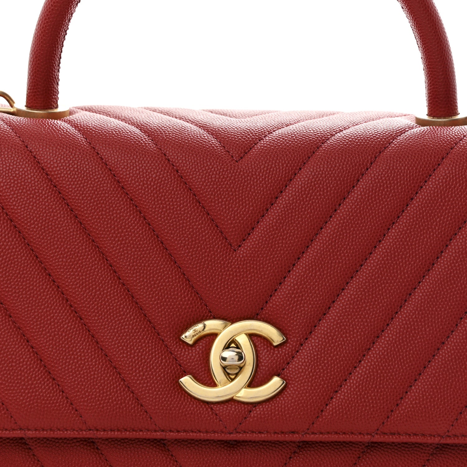 Chanel Caviar Chevron Quilted Small Coco Handle Flap Red 9 of 11
