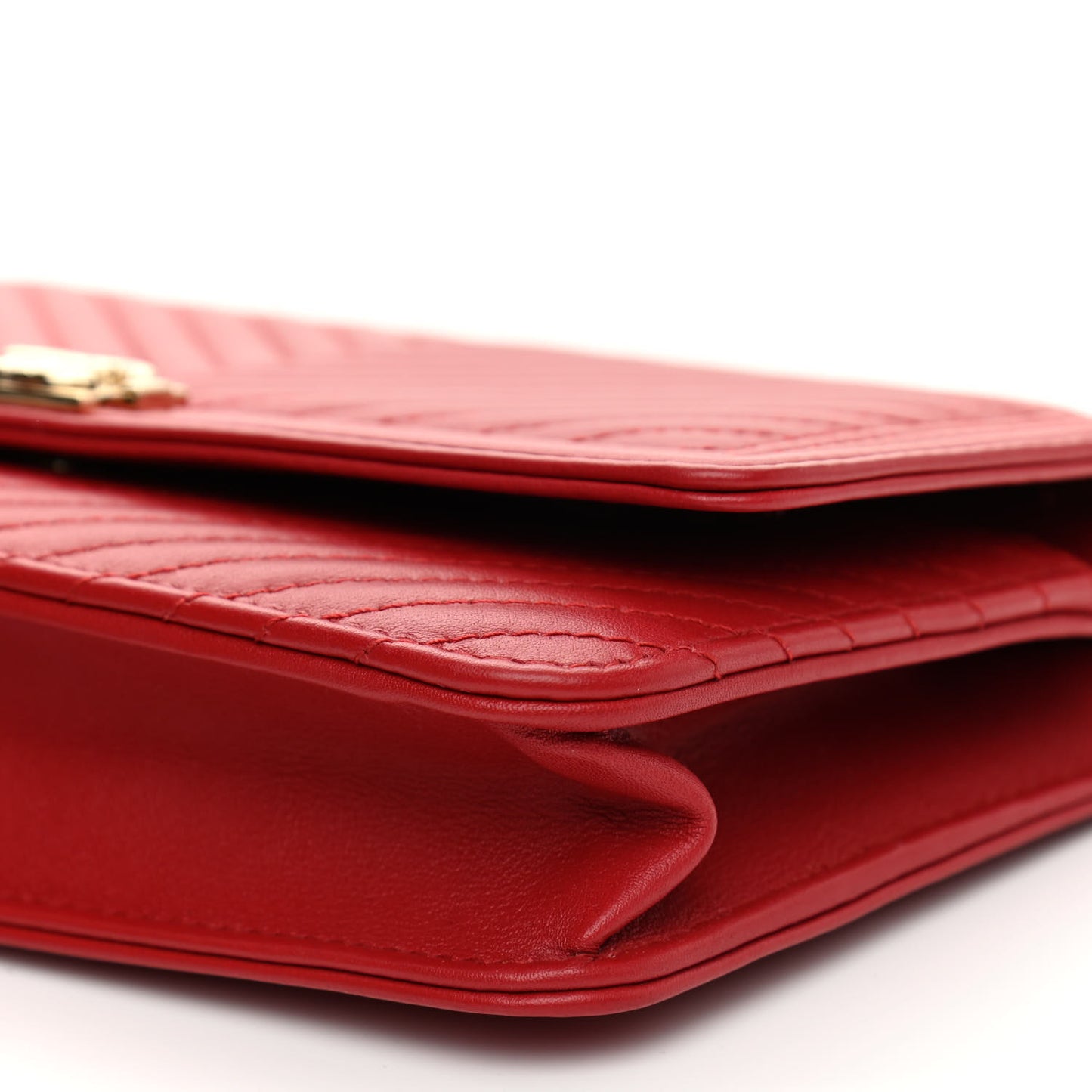 Calfskin Chevron Quilted Boy Wallet On Chain WOC Red