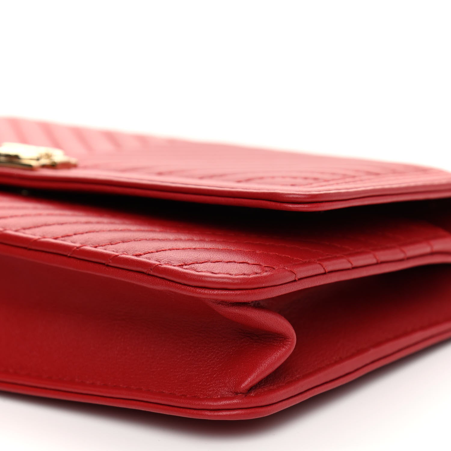 Chanel Calfskin Chevron Quilted Boy Wallet On Chain WOC Red 11 of 12
