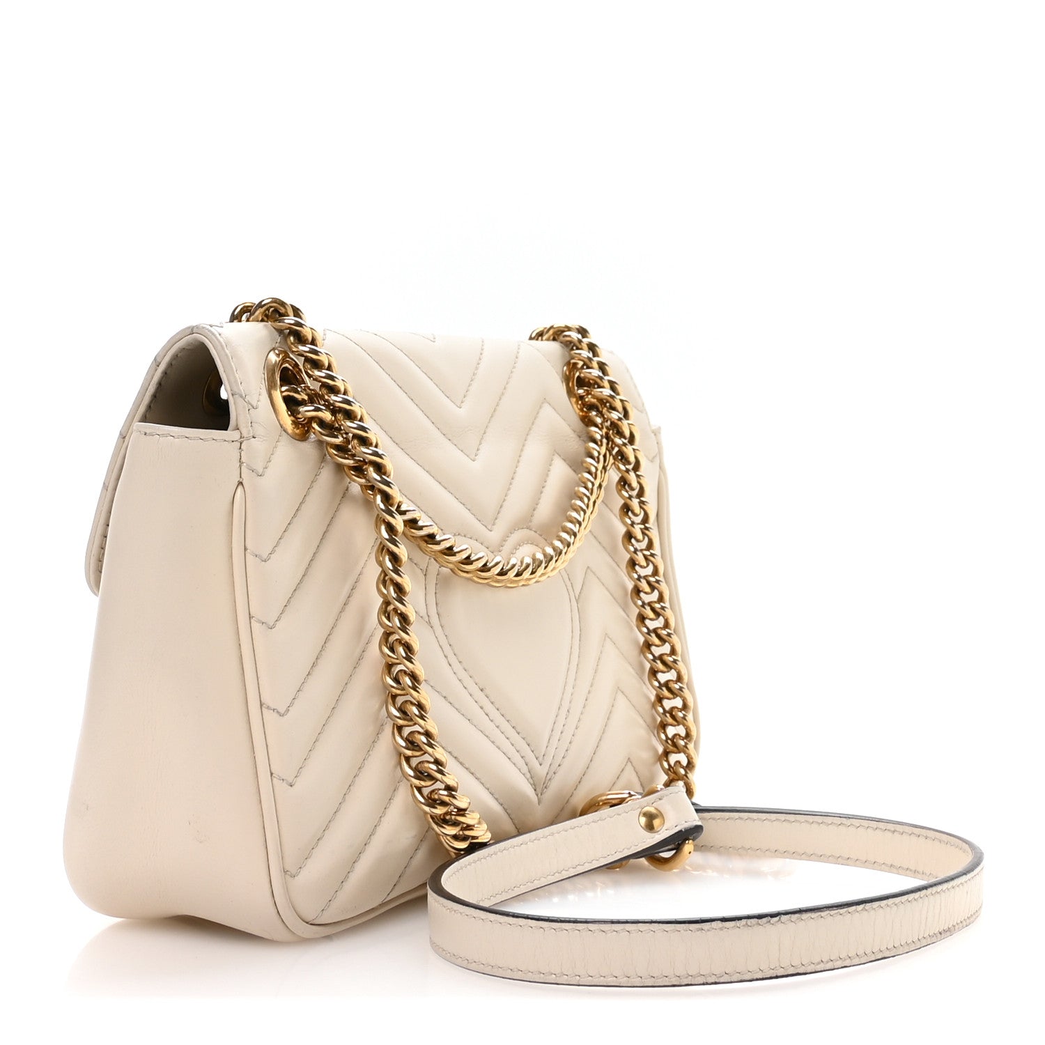 Gucci Calfskin Matelasse Small GG Marmont Shoulder Bag White 3 of 11