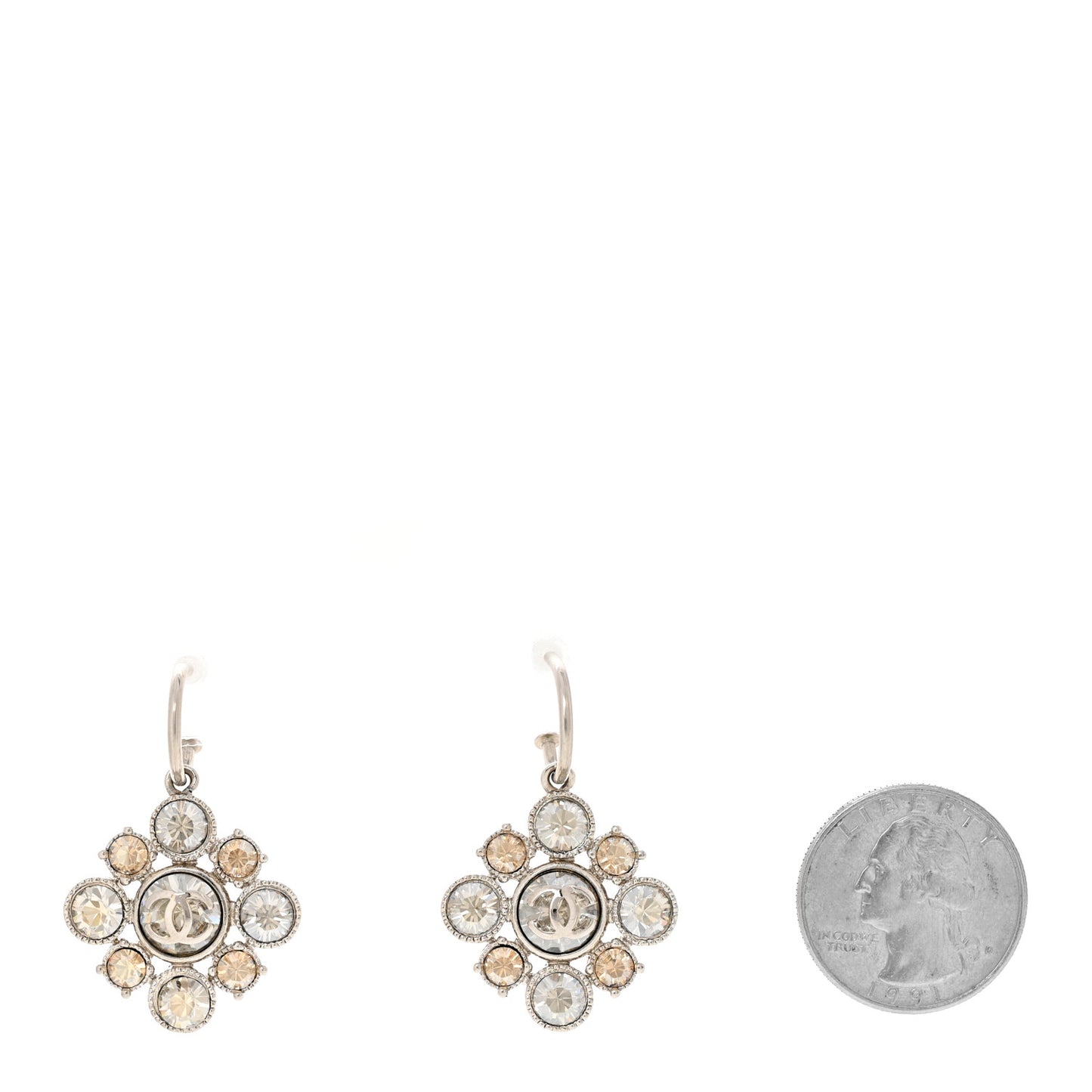 Crystal CC Dangle Earrings Silver