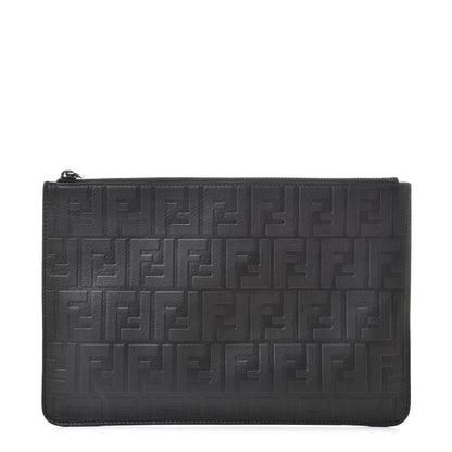 Fendi Vitello Grace FF 1974 Embossed Pouch Black 1 of 7