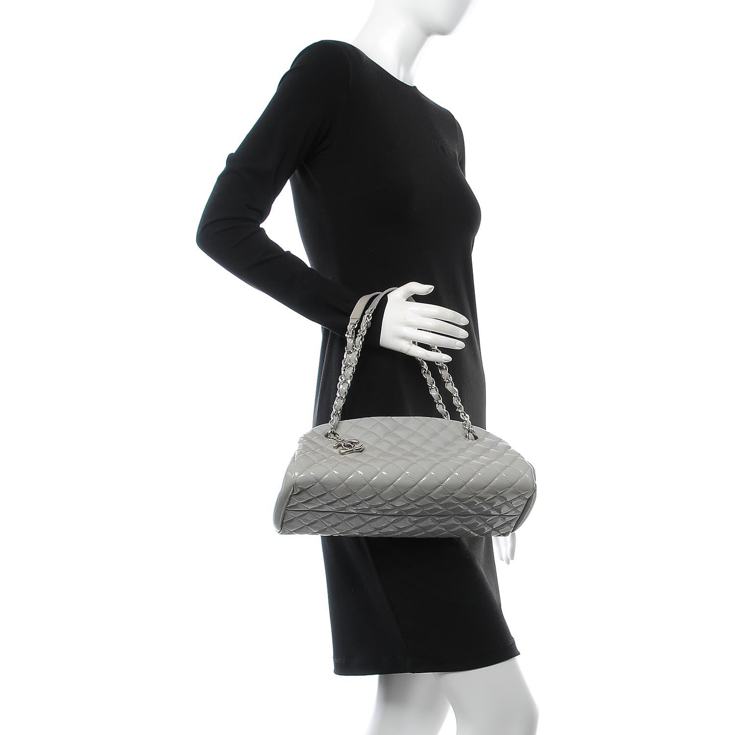 Chanel Patent Quilted Medium Just Mademoiselle Grey 2 of 13