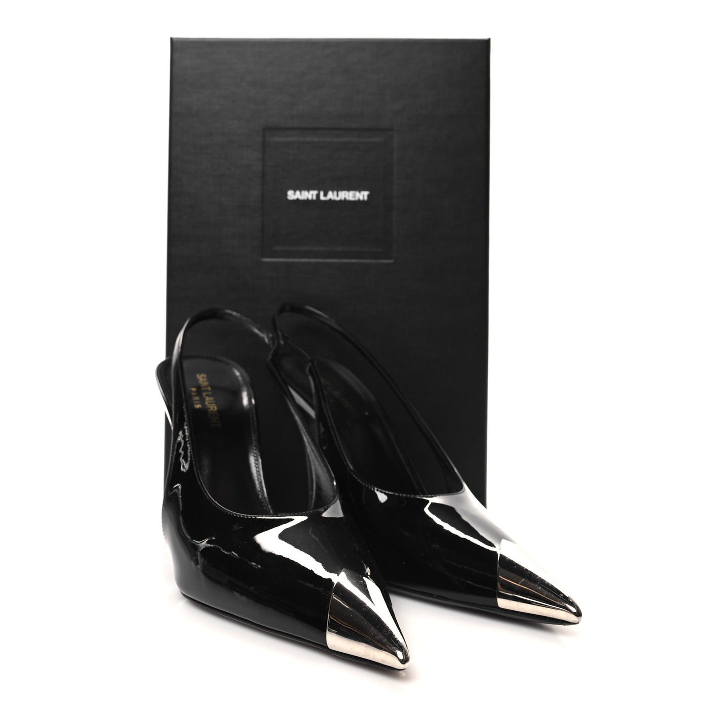 SAINT LAURENT Patent Cap Toe Vesper Slingback Pumps 40 Black