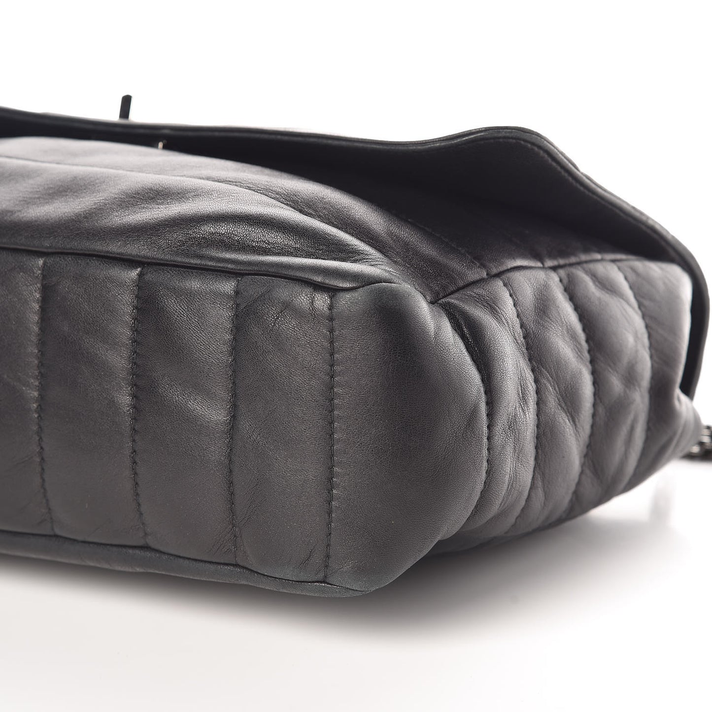 Lambskin Horizontal Quilt Mademoiselle Flap Black