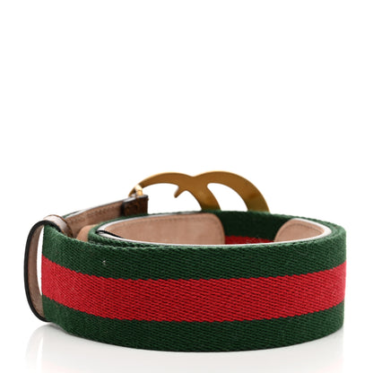 Gucci Nylon Calfskin Double G Web 40mm Belt 85 34 Green Red Cuir 2 of 5