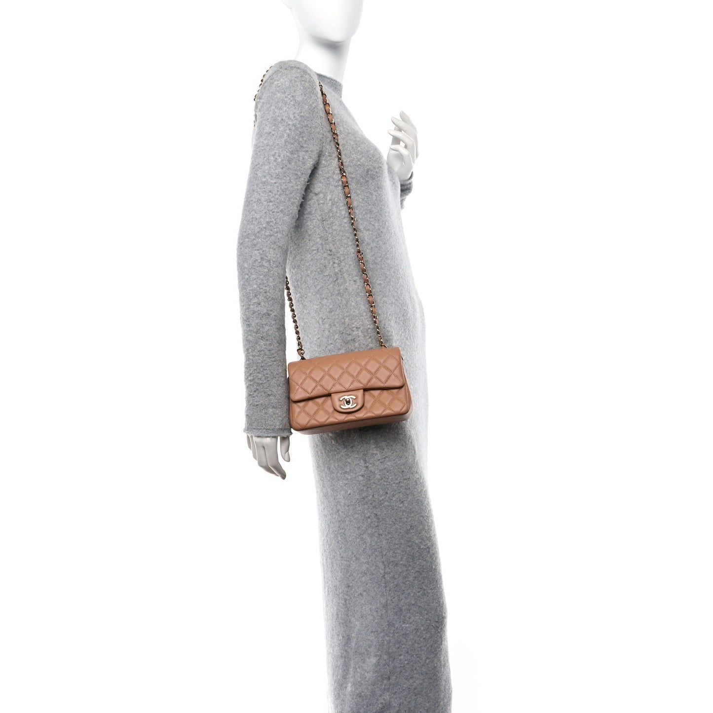 Lambskin Quilted Mini Rectangular Flap Brown