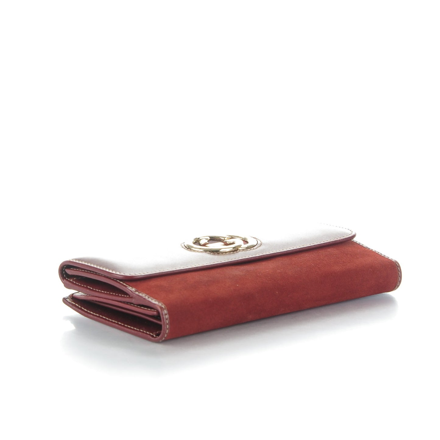 Calfskin Suede Britt Continental Flap Wallet Dark Red
