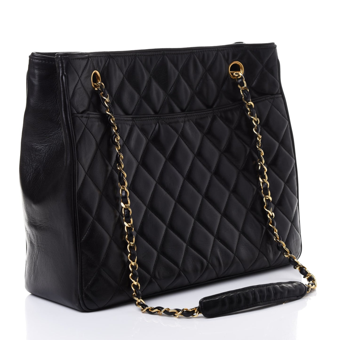 Lambskin Quilted Shopping Tote Black