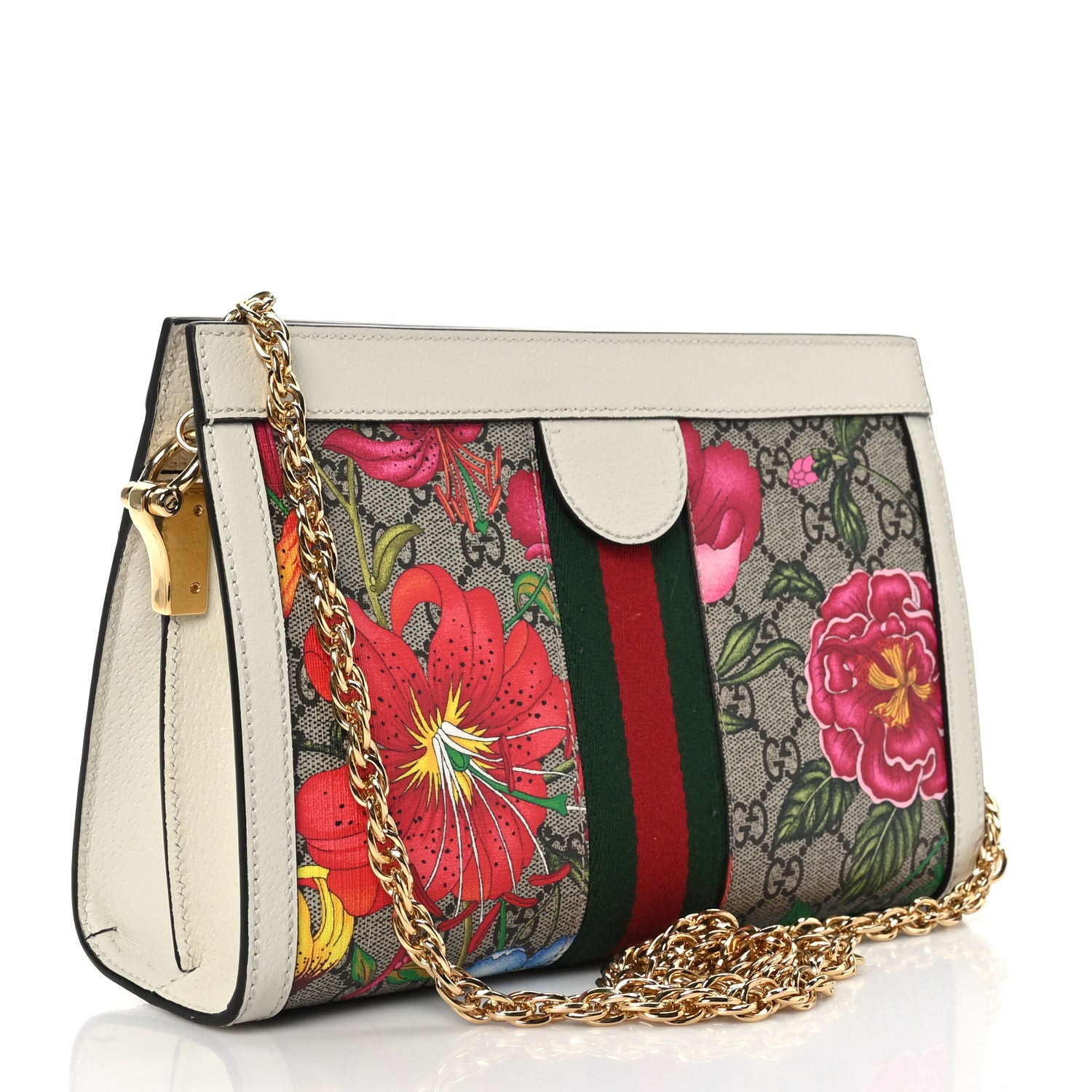 Gucci GG Supreme Monogram Flora Web Small Ophidia Chain Shoulder Bag White 3 of 10