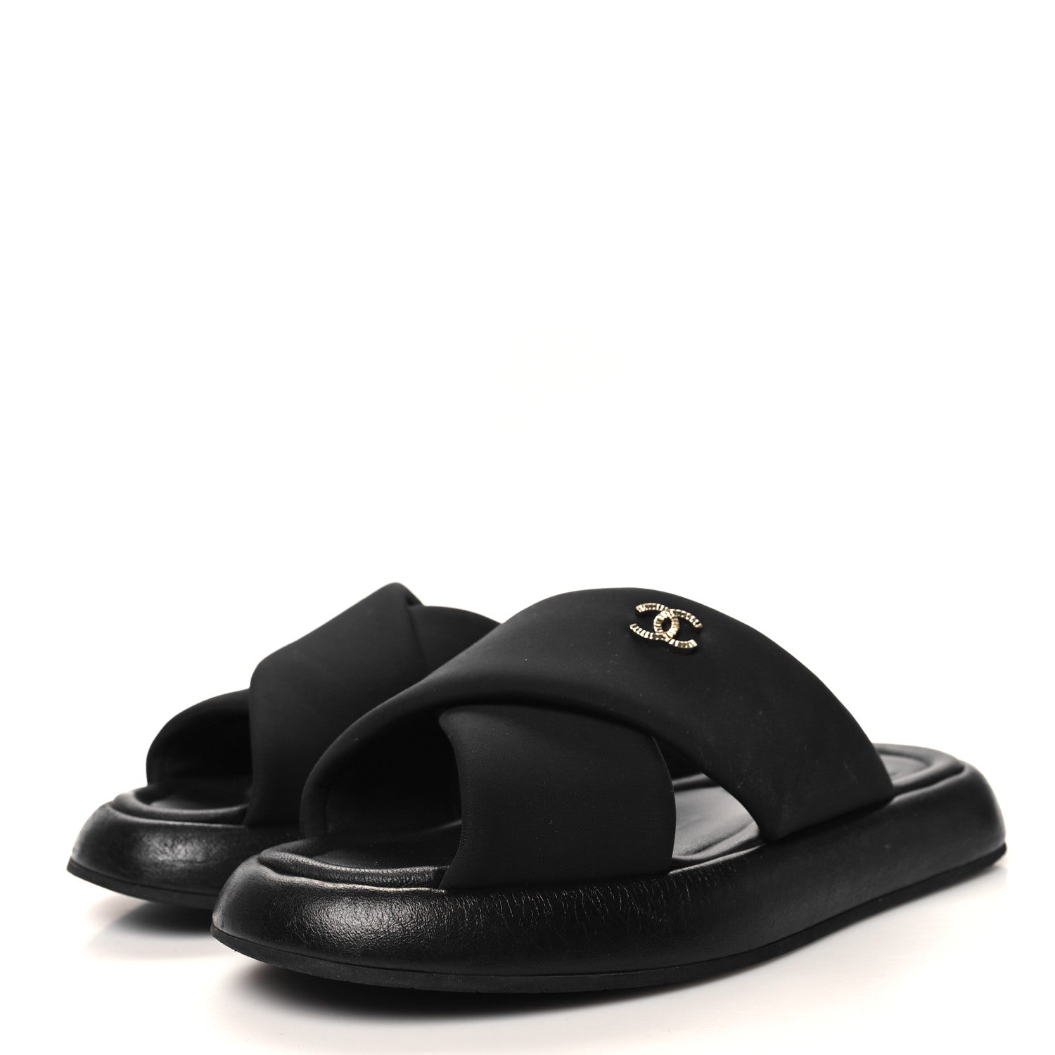 Chanel Fabric CC Mules Sandals 38 Black 3 of 7