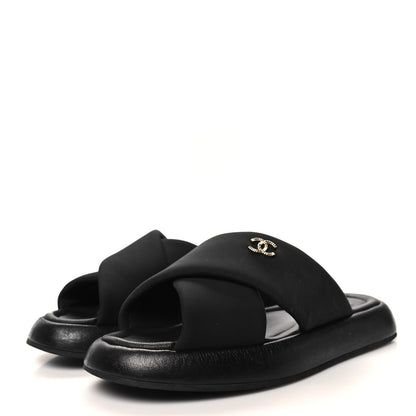 Chanel Fabric CC Mules Sandals 38 Black 3 of 7