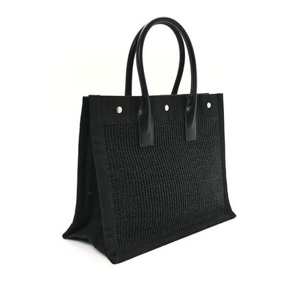 Saint Laurent Raffia Linen Calfskin Rive Gauche Tote Black 3 of 10