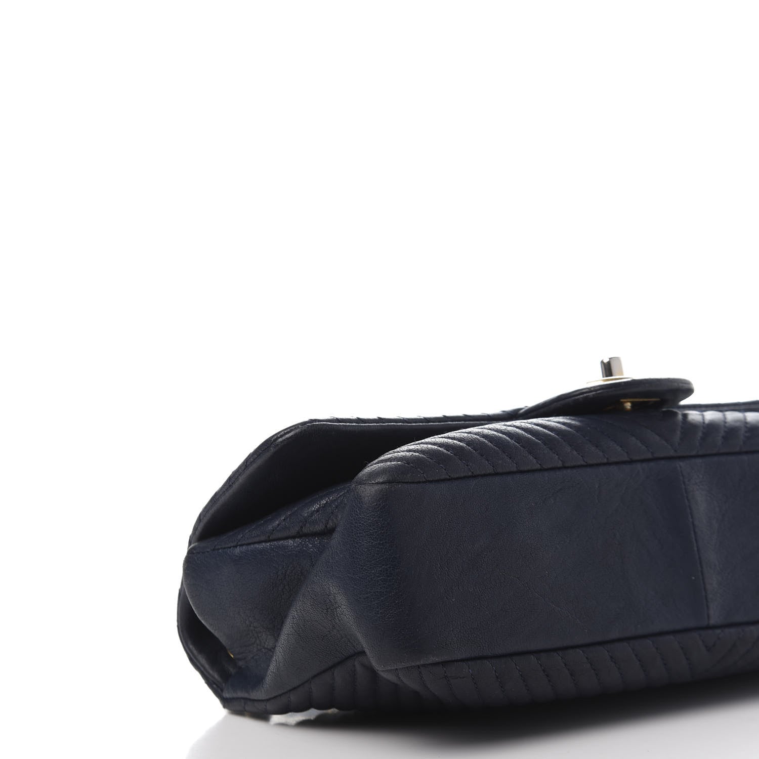 Chanel Calfskin Surpique Chevron Medium Flap Navy 6 of 12