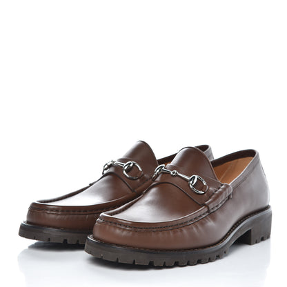 Gucci Laredo Calfskin Mens Horsebit Lug Sole Loafers 10.5 Brown 3 of 8