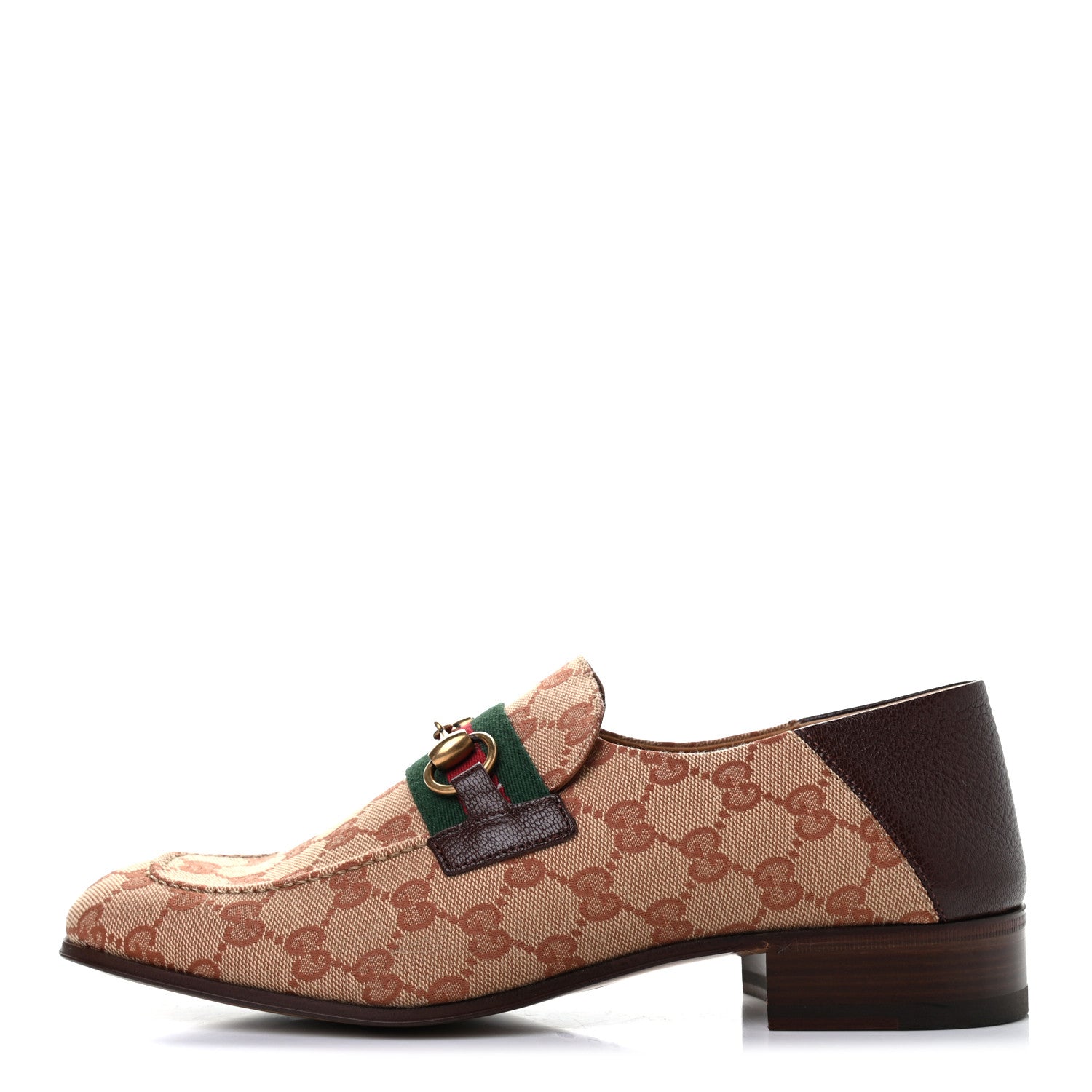 Gucci GG Monogram Goatskin Web Mens Horsebit Loafers 8 Beige Ruggine Light Brown 1 of 8