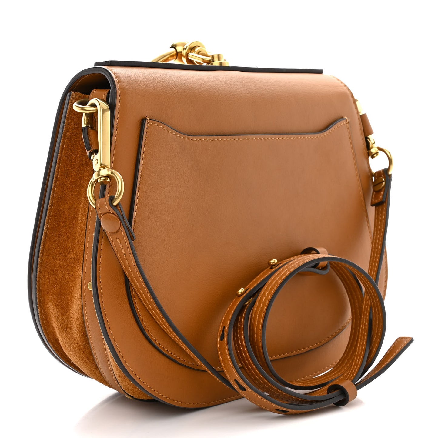 Calfskin Suede Medium Nile Bracelet Bag Caramel