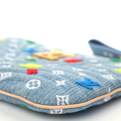 Louis Vuitton Embroidered Monogram Denim New Wave Zipped Pochette Blue 8 of 8