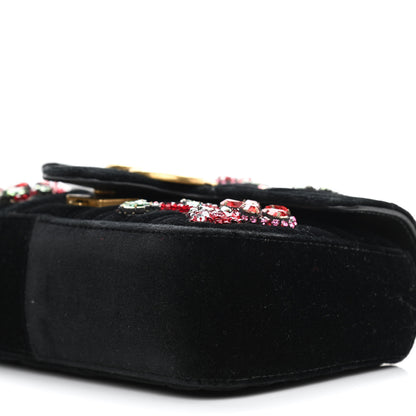Gucci Velvet Matelasse Embroidered Mini GG Marmont Shoulder Bag Black 9 of 10