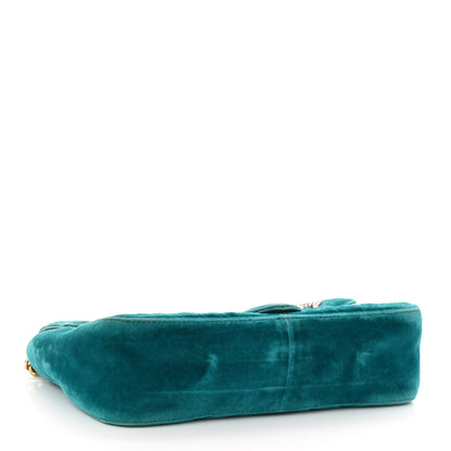 Gucci Velvet Matelasse Embroidered Small GG Marmont Shoulder Bag Pavone Cyan 4 of 12