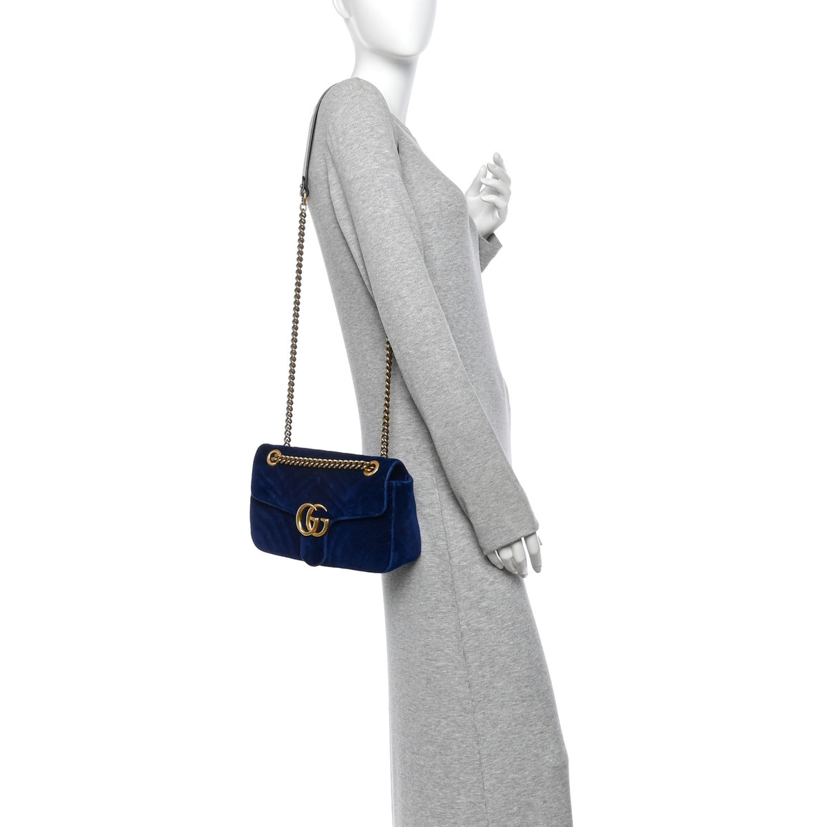 Velvet Matelasse Small GG Marmont Shoulder Bag Cobalt Blue