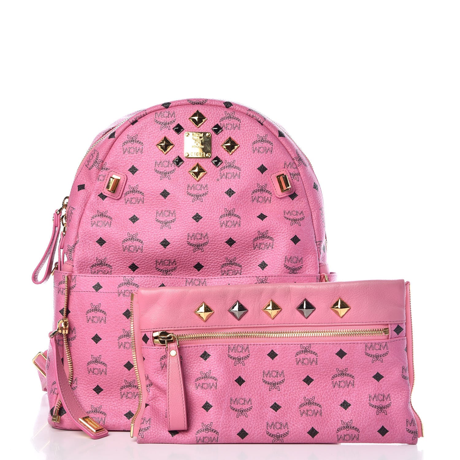 MCM Visetos Studded Medium Dual Stark Backpack Pink 3 of 11