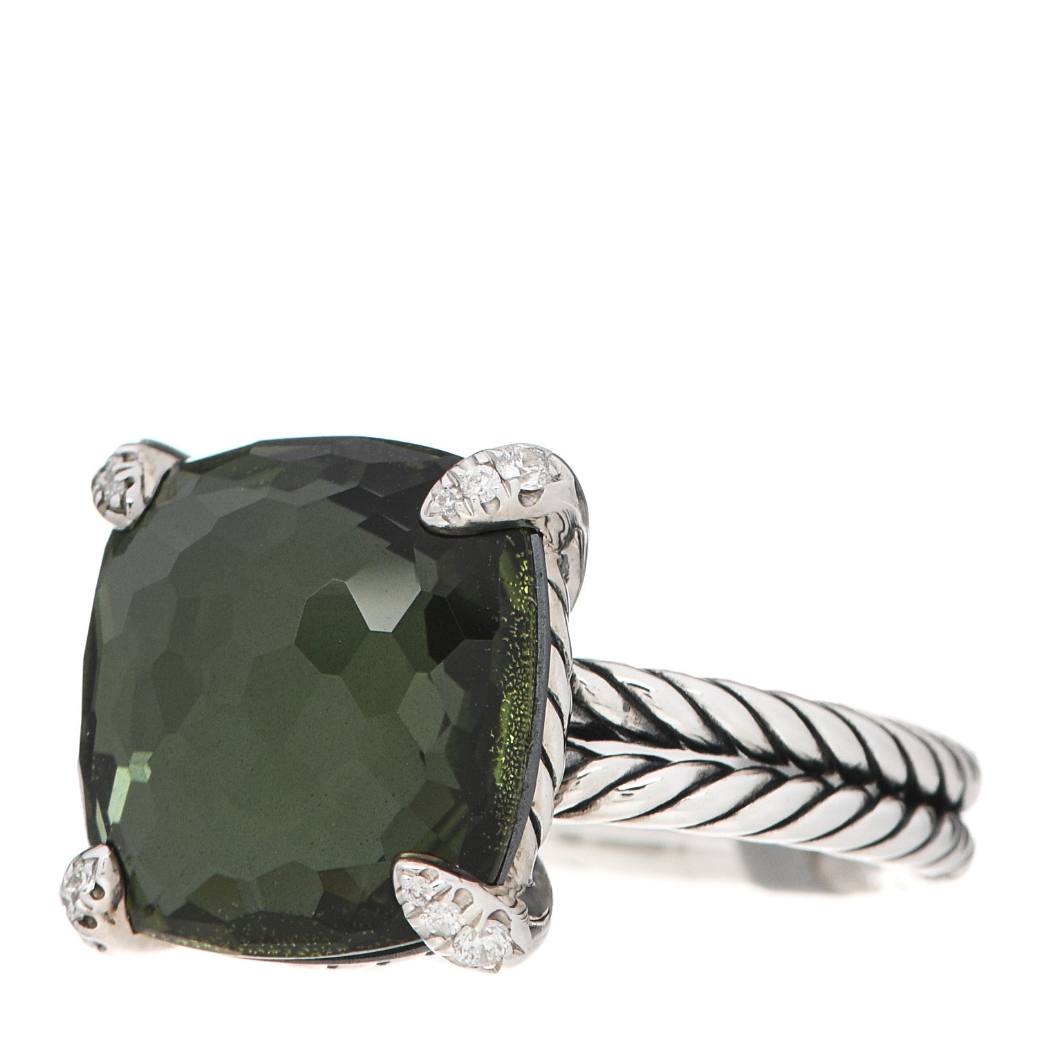 David Yurman Sterling Silver Diamond Green Orchid 14mm Chatelaine Ring 54 6.75 3 of 5