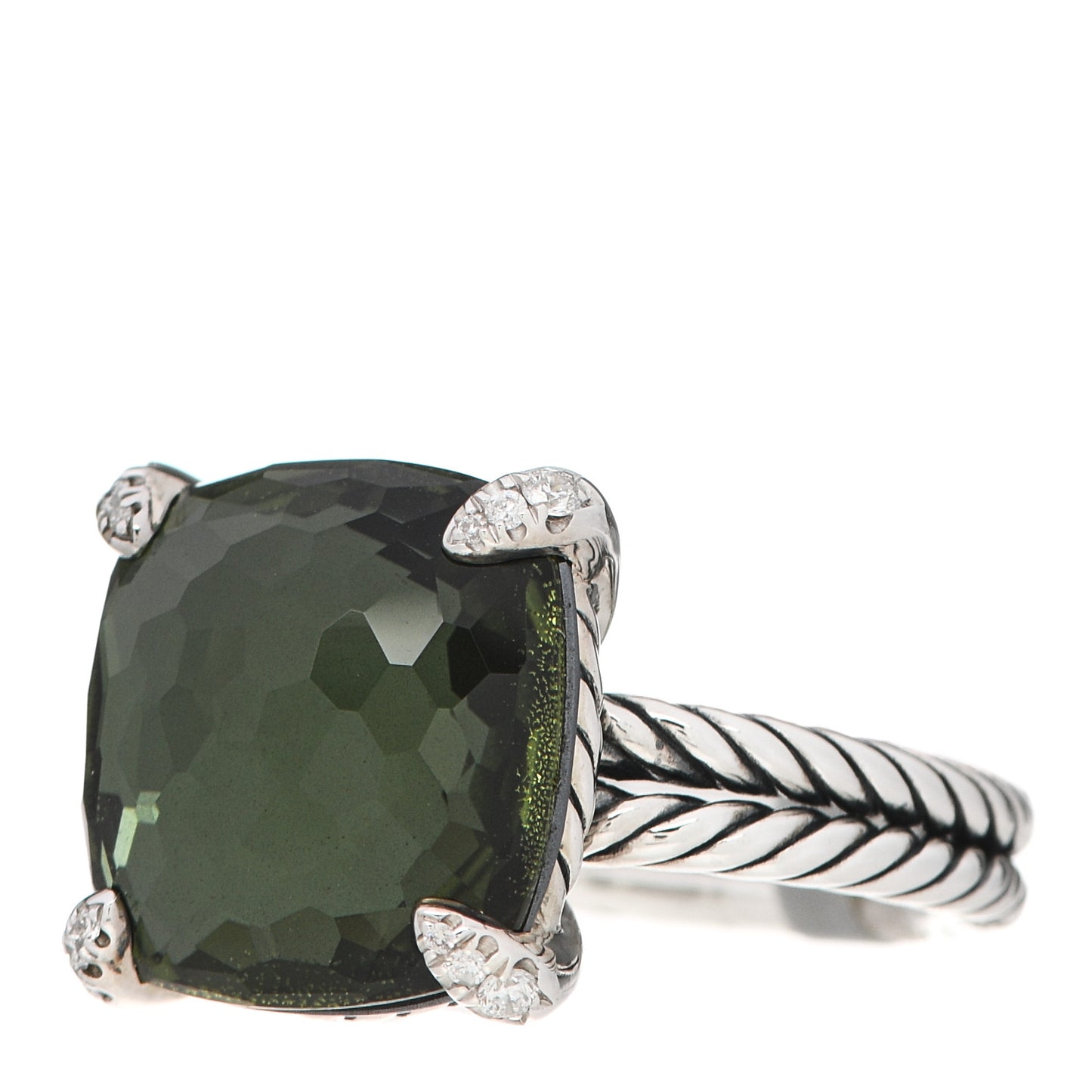 Sterling Silver Diamond Green Orchid 14mm Chatelaine Ring 54 6.75
