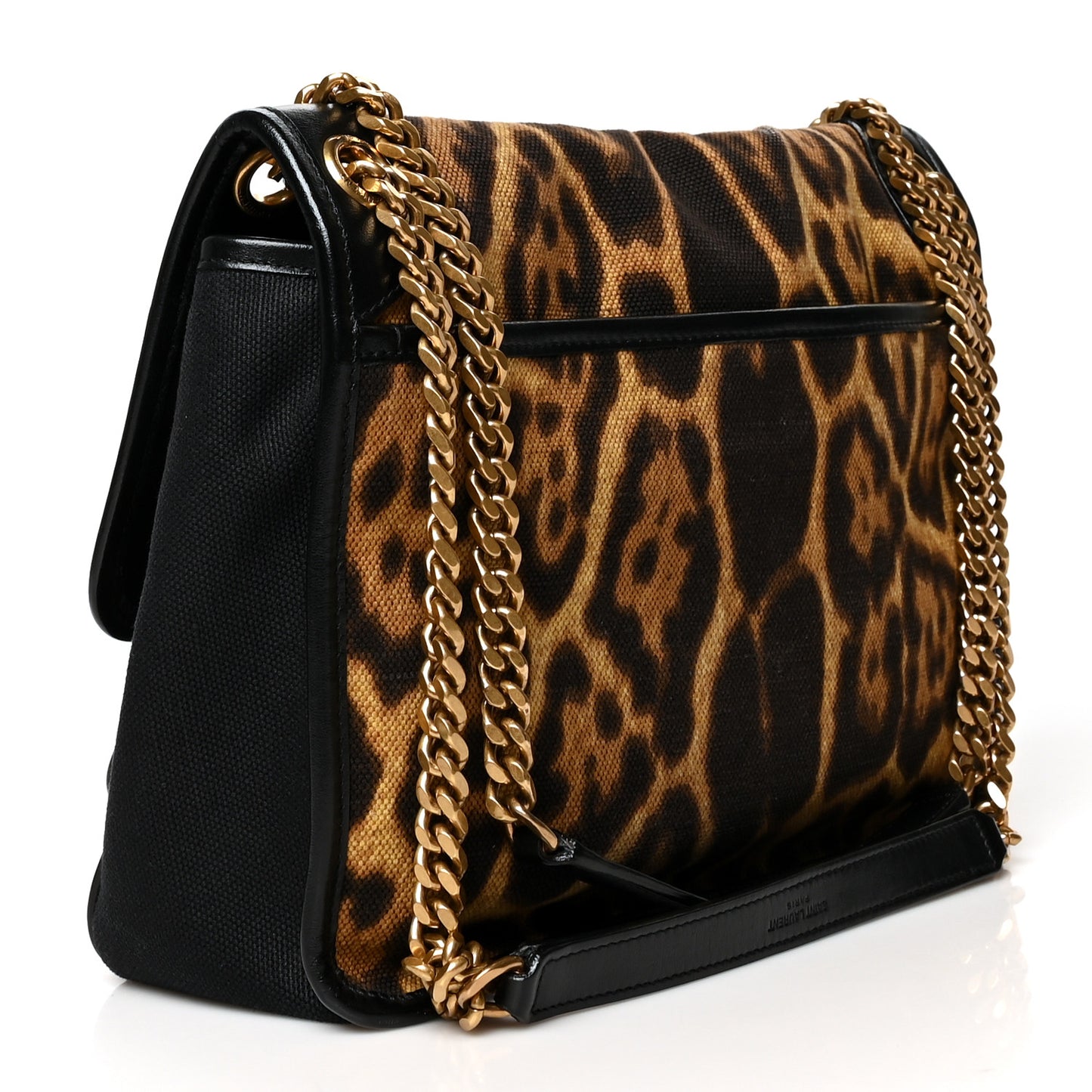 Smooth Calfskin Canvas Leopard Print Medium Niki Chain Satchel Light Natural
