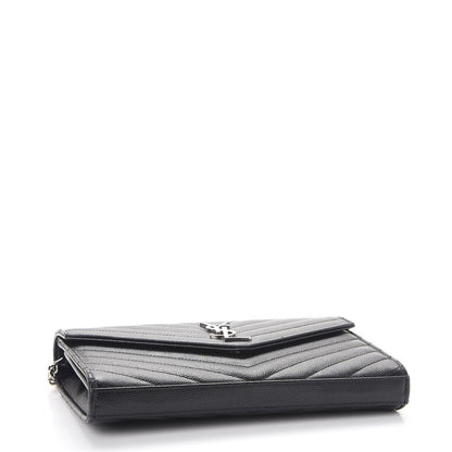 Saint Laurent Grain De Poudre Matelasse Chevron Monogram Chain Wallet Black 4 of 12