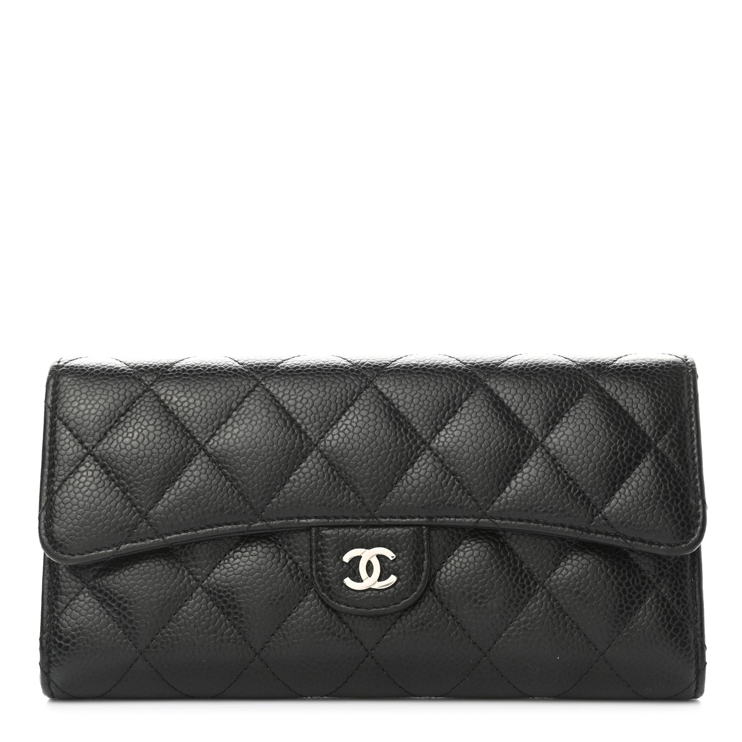 Caviar Quilted Large Gusset Flap Wallet Black