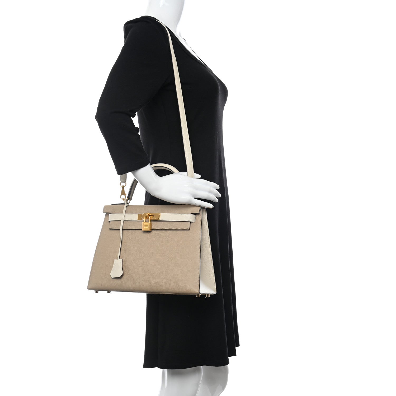 Hermes Epsom Bi-Color Horseshoe Kelly Sellier 28 Trench Craie 2 of 11