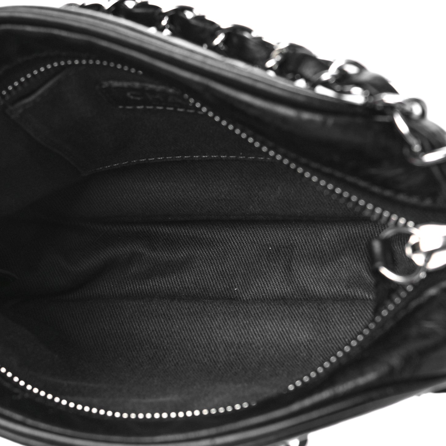 Glazed Crackled Calfskin Quilted CC Crossbody Black