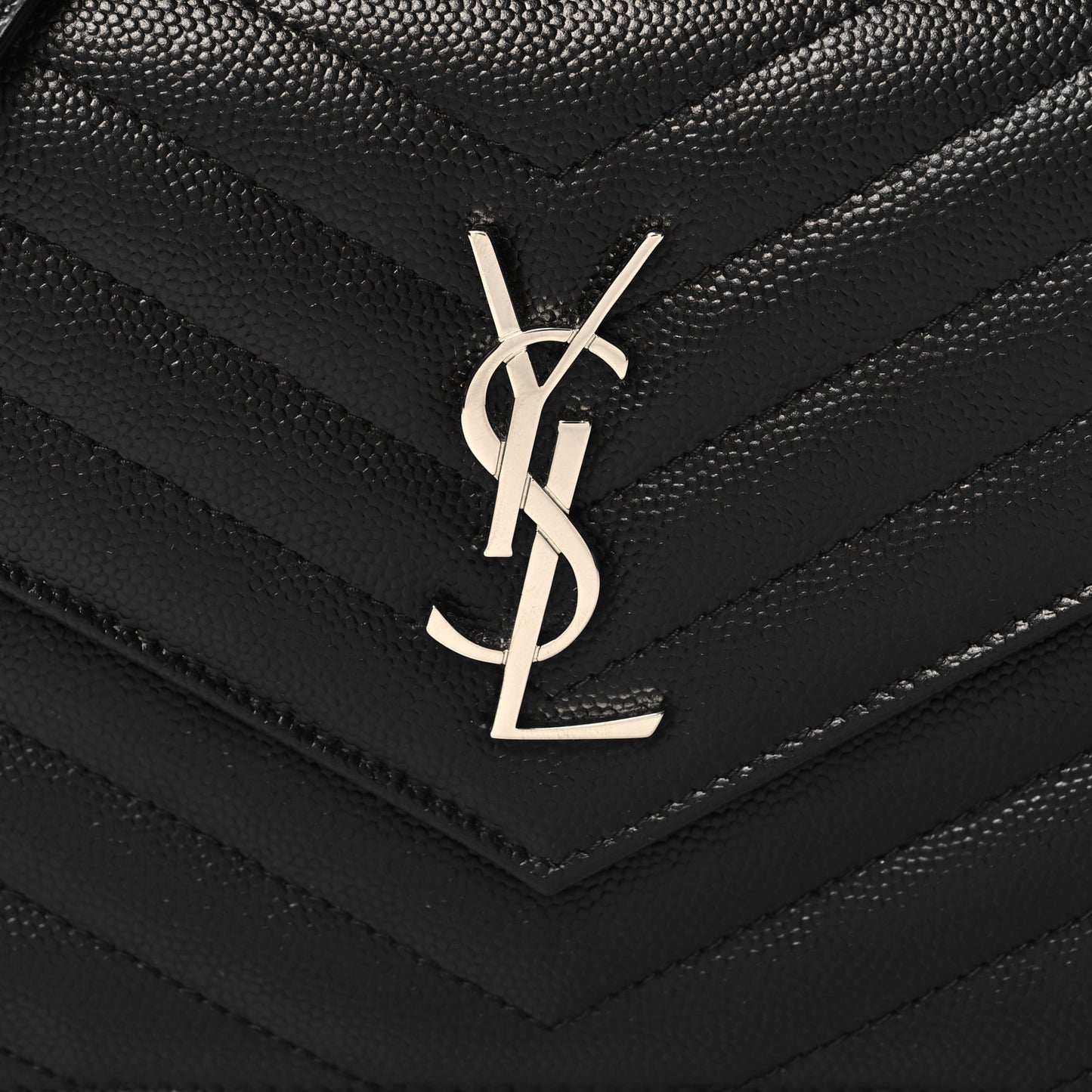Grain De Poudre Matelasse Chevron Monogram Envelope Chain Wallet Black