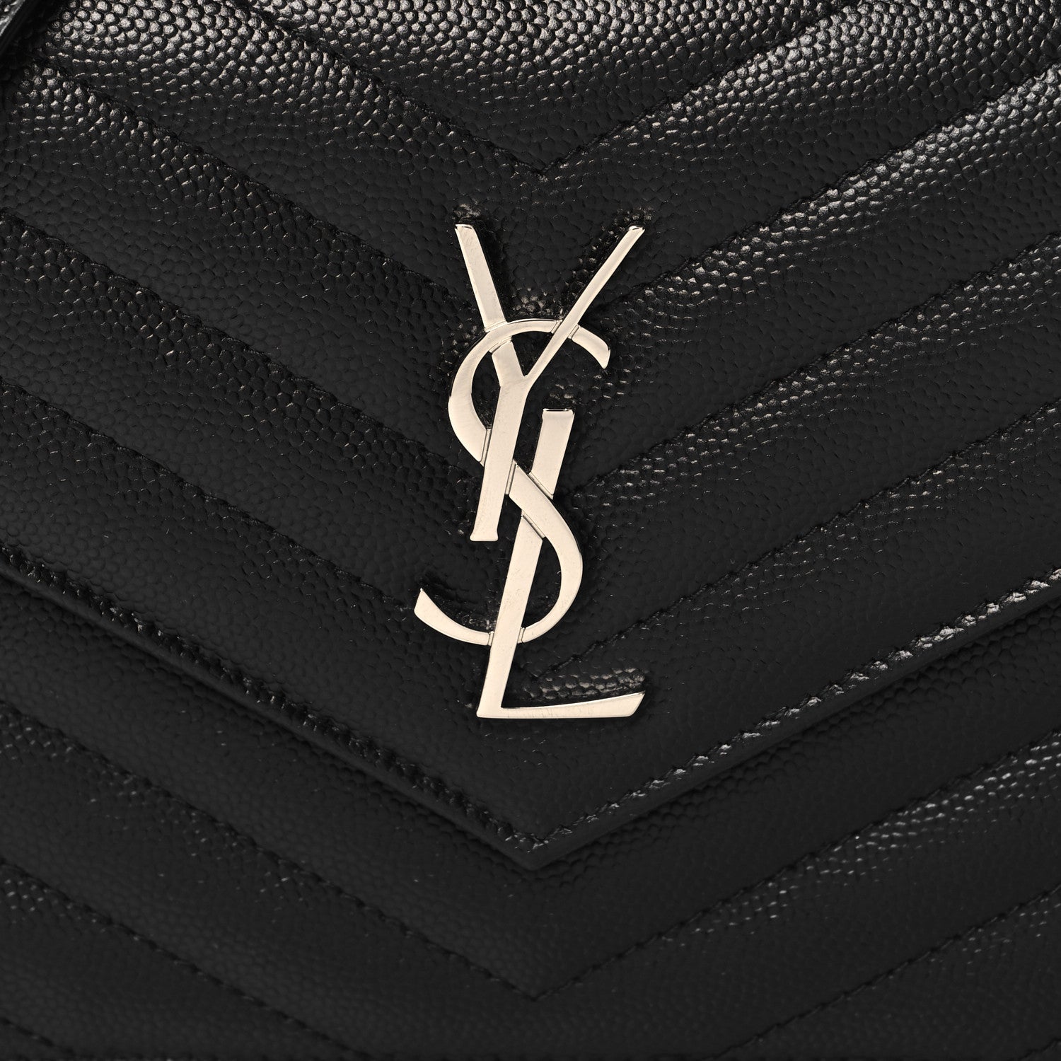 Saint Laurent Grain De Poudre Matelasse Chevron Monogram Envelope Chain Wallet Black 7 of 10