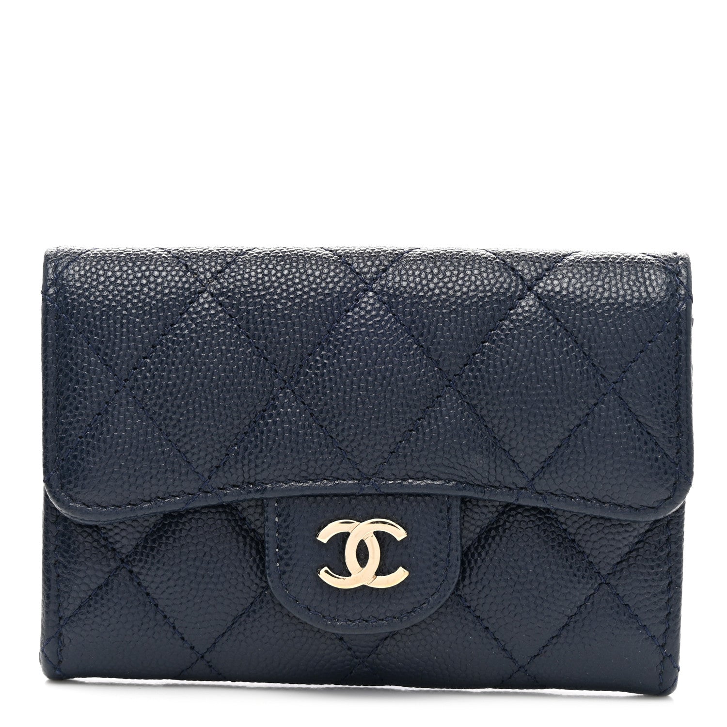 Chanel Caviar Quilted Flap Card Holder Wallet Navy 1 of 9