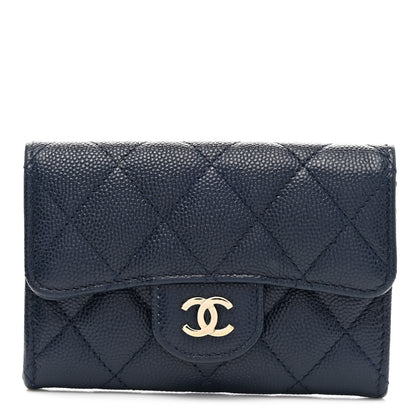 Chanel Caviar Quilted Flap Card Holder Wallet Navy 1 of 9