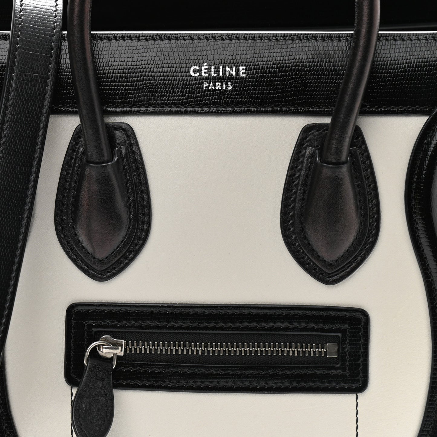 Smooth Calfskin Lizard Embossed Nano Luggage White Black
