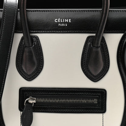 Celine Smooth Calfskin Lizard Embossed Nano Luggage White Black 9 of 12