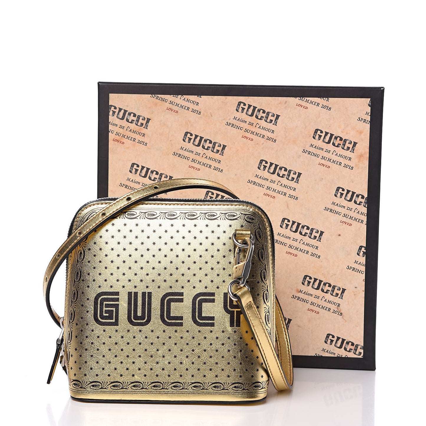 X SEGA Calfskin GUCCY Stars Mini Dome Shoulder Bag Gold