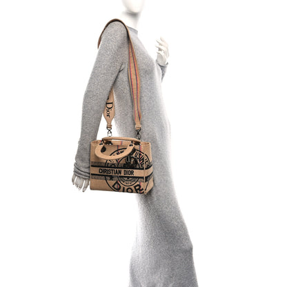 Christian Dior Canvas Jute Embroidered Medium Lady D-Lite Beige Multicolor 2 of 10