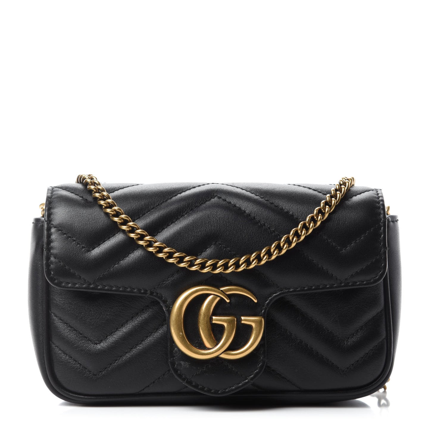 Calfskin Matelasse Super Mini GG Marmont Shoulder Bag Black