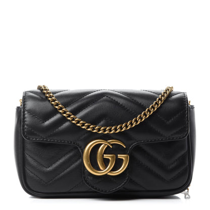 Gucci Calfskin Matelasse Super Mini GG Marmont Shoulder Bag Black 1 of 12