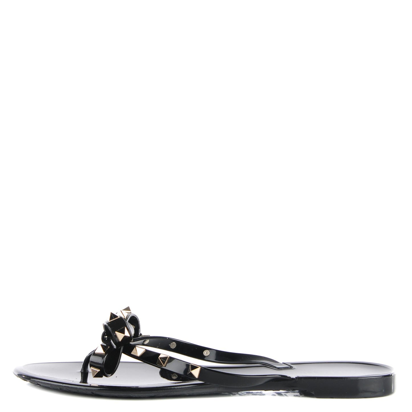 PVC Jelly Rockstud Bow Thong Sandals 41 Black