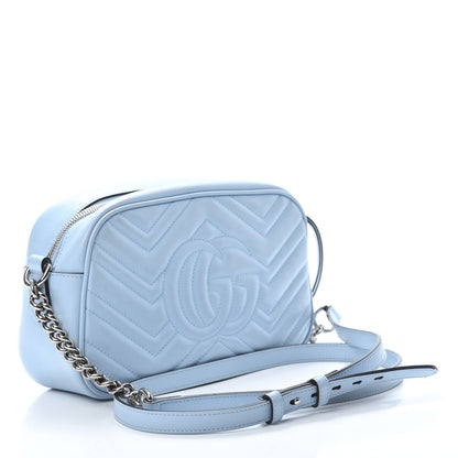 Gucci Calfskin Matelasse Small GG Marmont Chain Shoulder Bag Porcelain Light Blue 3 of 10