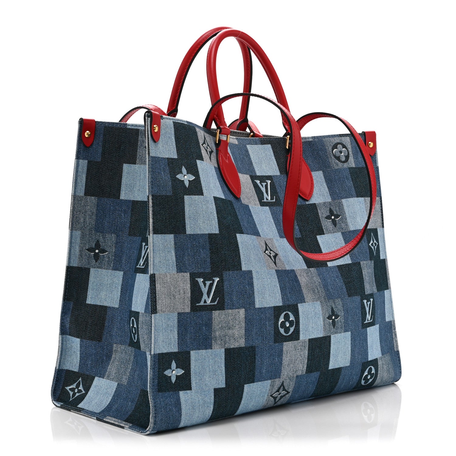 Louis Vuitton Denim Damier Monogram Onthego Blue Rouge 3 of 10