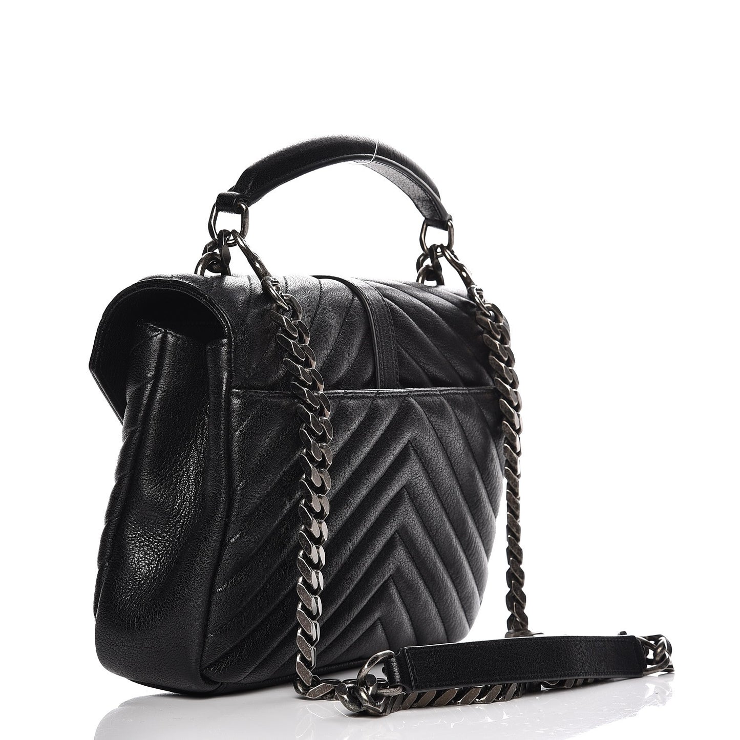 Sheepskin Matelasse Chevron Monogram Medium College Bag Black