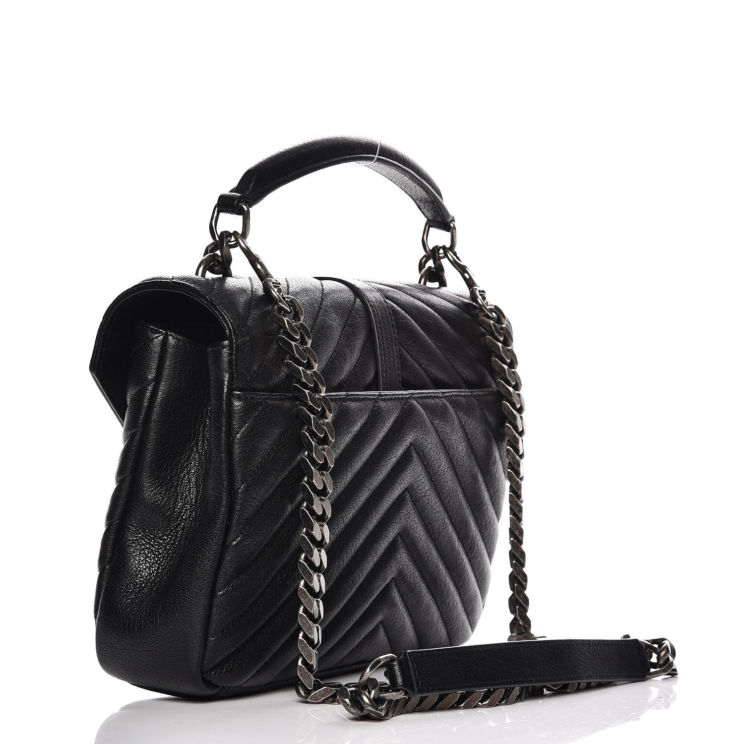 Saint Laurent Sheepskin Matelasse Chevron Monogram Medium College Bag Black 3 of 9