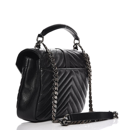 Saint Laurent Sheepskin Matelasse Chevron Monogram Medium College Bag Black 3 of 9